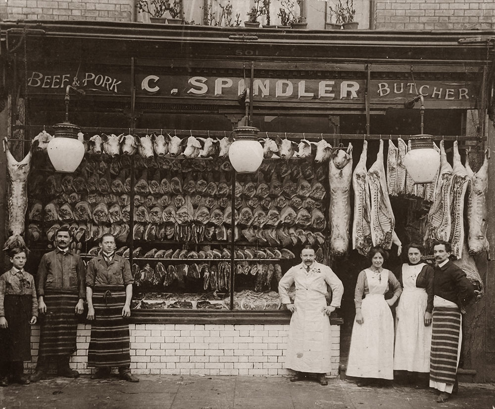 Historisches Foto eines Butcher Shops in London